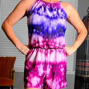 Pink / Purple Womens Tie Dye Romper Shorts One Piece 💜